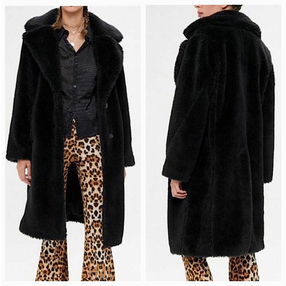 Urban Outfitters black Longline Teddy Coat NWT